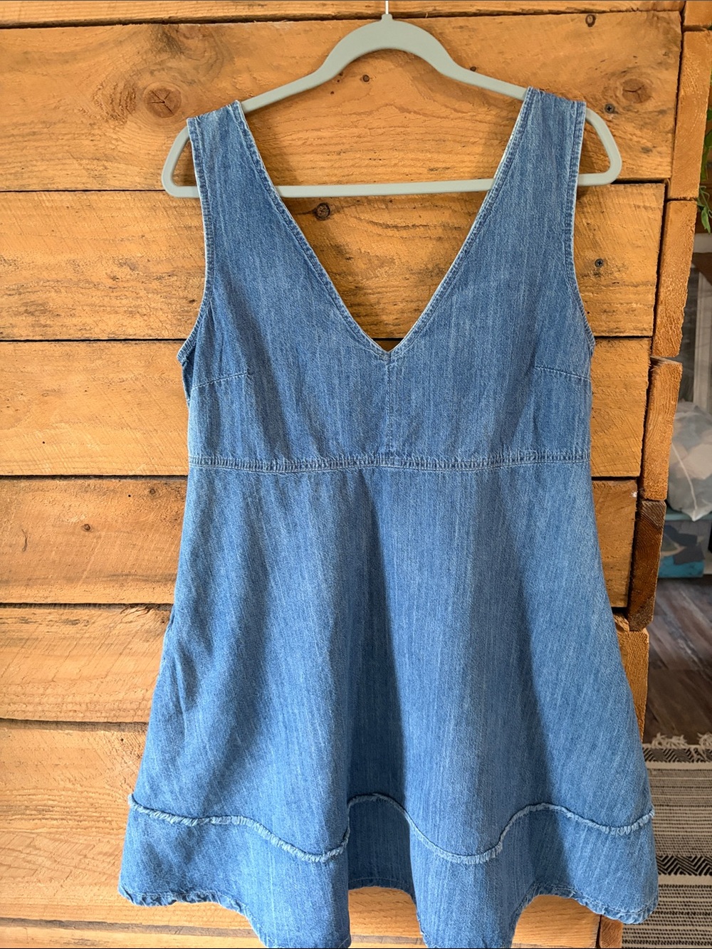 Stetson Denim V-Neck A-Line Mini Dress in Light Blue